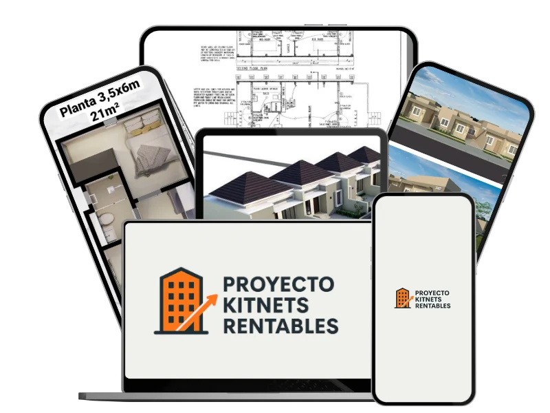 Proyecto Kitnets Rentables - Mockup con dispositivos mostrando proyectos de kitnets